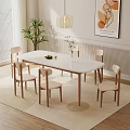 White Oval Wooden Dining Table Set With Six Chairs Fruit Vase And Pendant Light