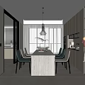 Modern Minimalist Dining Room Interior With White Table Chairs Pendant Light And Cabinets