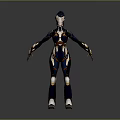 Sci Fi Character And Futuristic Creature In Blue Gold Armor Standing Pose Detailed Design