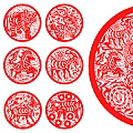 Red Circular Paper Cuttings With Intricate Animal Patterns And Traditional Art Design