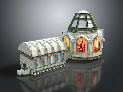 European Architecture Dome Structure With Arched Windows Stained Glass And Intricate Carved Details 3d model