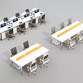 Multiple Modern Office Desks with Partition Panels and Ergonomic Chairs in Open Workspace Setup 3d model