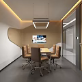 Modern Bright Meeting Room Interior With Wooden Accent Wall Conference Table And Comfortable Office Chairs
