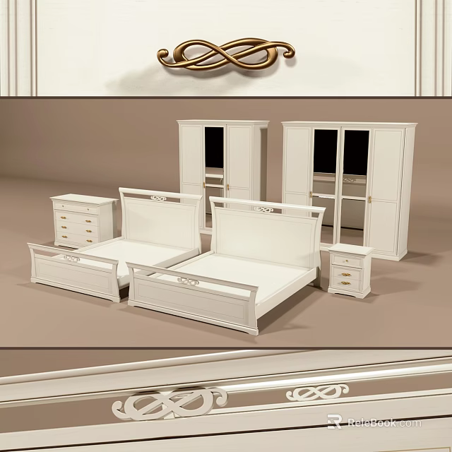 White Double Bed Bedroom Interior With Bedside Tables And Wardrobes 3d model 