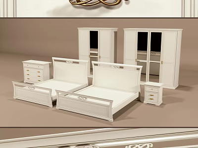 White Double Bed Bedroom Interior With Bedside Tables And Wardrobes 3d model