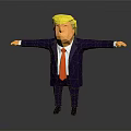 3D Low Poly Game Character Design Blonde Hair Dark Blue Suit Red Tie Arms Outstretched