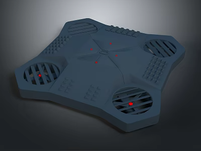 Dark Blue Polygonal Technical Equipment With Ventilation Grilles And Red Indicator Lights 3d model