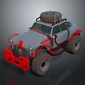 Off Road Vehicle With Large Tires Red Bumper And Spare Tire On Roof