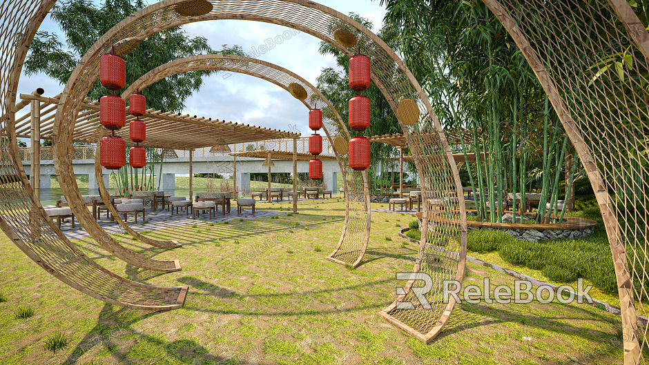 New Chinese Park Bamboo Culture Park Bamboo Forest Village Leisure Scenic Spot Farmhouse Bamboo Gate Rest Pavilion model