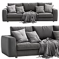 Cozy Gray Sectional Sofa With Striped Pillows And Knitted Throw Blanket 3d model