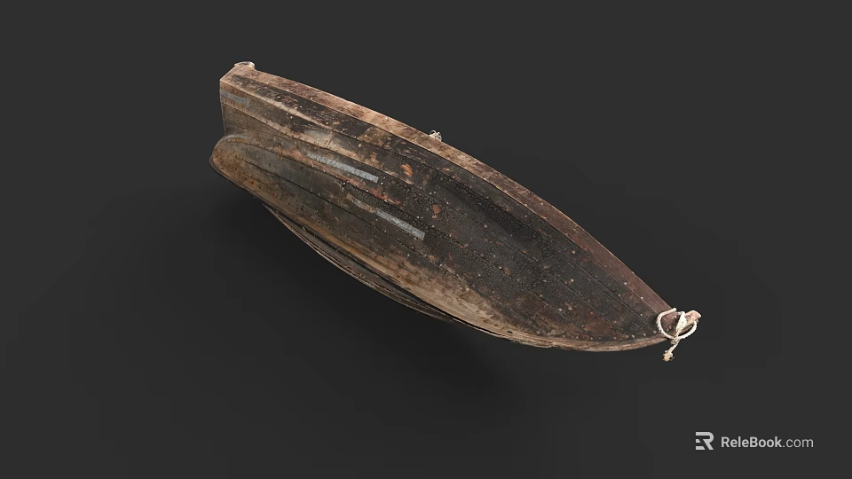 Traditional Handcrafted Wooden Boat With Dark Brown Texture And Rope Detail 3d model 