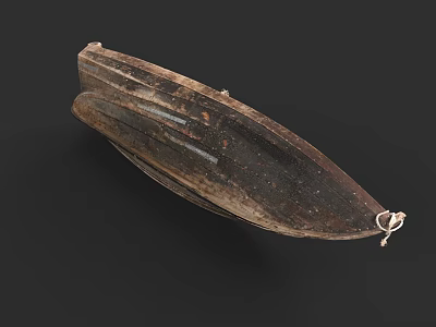 Traditional Handcrafted Wooden Boat With Dark Brown Texture And Rope Detail 3d model