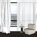 Modern Cream Curtain Window Screen Lazy Sofa 3d model