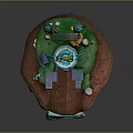 Magical Cartoon Floating Island Scene With Tower Blue Waterfall And Green Plants