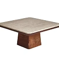 Contemporary Square Coffee Table With Textured Stone Top And Rustic Wooden Base