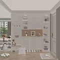Modern White Shoe Cabinet With Storage Shelves Decorative Hooks Lighting Vase Photo Frame And Ornaments