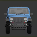 Blue Military Vehicle With Four Door Gray Roof And Off Road Tires