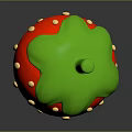 3D Red Strawberry With Green Leaves And Yellow Seeds On Gray Background