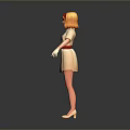 3D Game Movie Character With Red Hair Headband Beige Dress And White Shoes