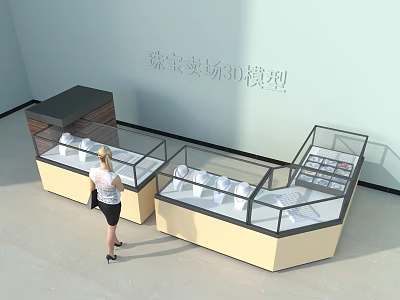 Modern Jewelry Store Display Shelves With Glass Showcases And Customer Shopping Experience 3d model