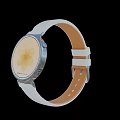 Digital Smartwatch With White Leather Strap Brown Inner Lining Yellow Flower Dial Silver Metal Bezel