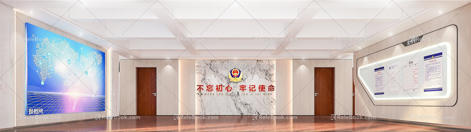 Police Office Building Lobby Hall Ceiling Bulletin Board Background Wall Large Screen 3d model