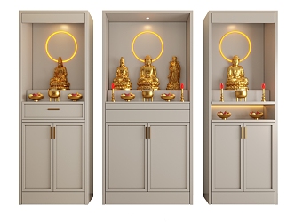 Modern Buddhist Cabinet Buddhist Niche Altar Offering Table Incense Cart Candle Holder God of Wealth Guanyin Sakyamuni Statues of Buddha 3d model