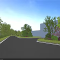 Garden Landscape Design with Curved Path Lined by Green Trees and Colorful Shrubs