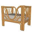 Natural Bamboo Chair With Curved Armrests And Rattan Design Light Gray Cushion