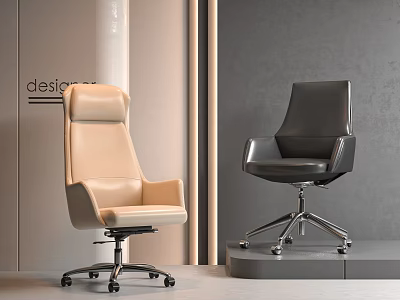 Modern Office Chairs With Beige High Back And Black Low Back Leather Design Metal Wheels 3d model