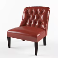 Classic Red Leather Single Chair with Tufted Backrest and Black Legs 3d model