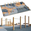 Outdoor Wooden Playground Equipment With Climbing Frames Horizontal Bars Benches And Colorful Floor Mats
