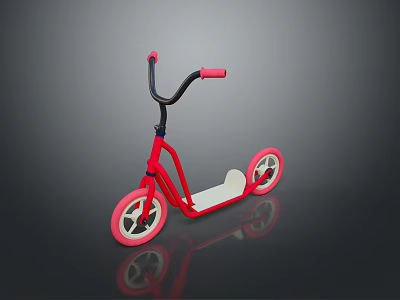 Kids Red Scooter Design With Pink Handlebars And White Deck 3d model