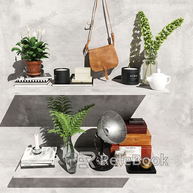 Modern Ornaments Combination Desktop Ornaments Glass Bottle Green Plant Books Backpack Box Candle Lamp model