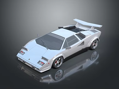 White Sports Car With Sleek Wedge Shaped Body And Rear Spoiler On Reflective Surface 3d model