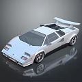 White Sports Car With Sleek Wedge Shaped Body And Rear Spoiler On Reflective Surface