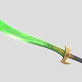 Fantasy Green Sword With Intricate Golden Decorations And Black Wrapped Handle