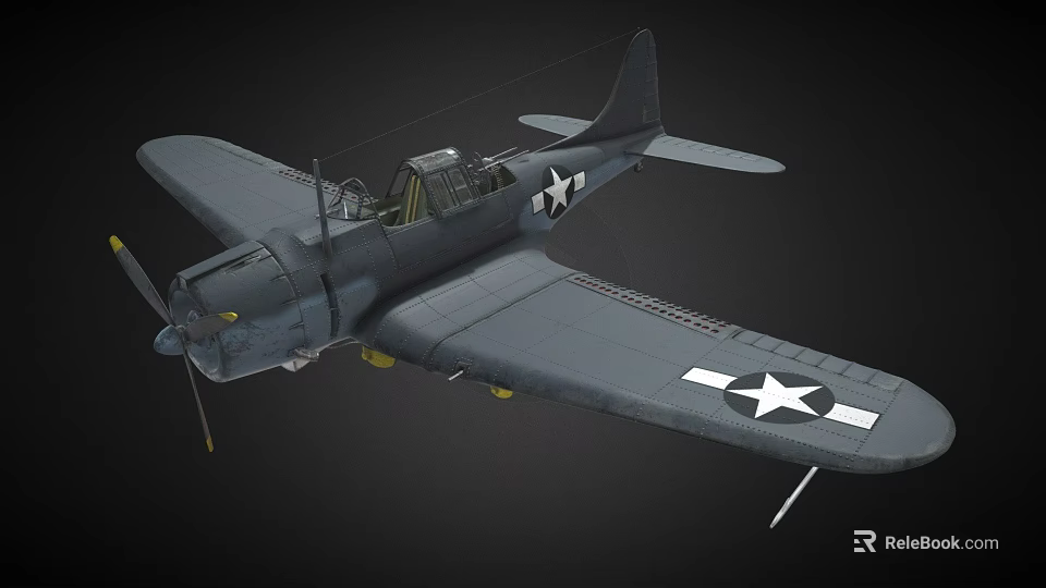 Vintage Gray Fighter Aircraft With Propeller And Star Emblem On Wings 3d model 
