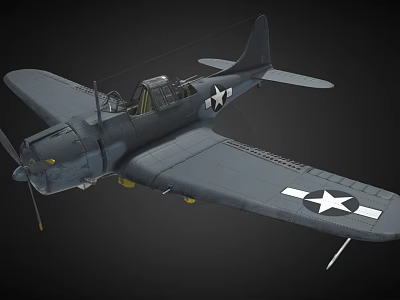 Vintage Gray Fighter Aircraft With Propeller And Star Emblem On Wings 3d model