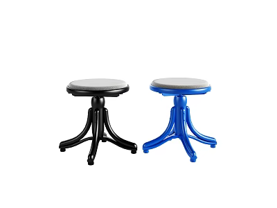 Two Black And Blue Modern Indoor Stools With Round Seat And Three Legs Design 3d model