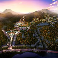 Scenic Hotel Building In Resort Area Surrounded By Mountains And Green Trees
