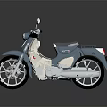 Blue and White Motorcycle with Rearview Mirrors on Black Background and Reflection