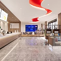 Bright Lighting Showroom Interior With Display Shelves Sofa And Digital Screen