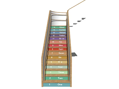 Colorful Staircase With Numbered Steps Displaying Vibrant Color Names On Each Step 3d model