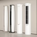 Four Modern Tower Air Coolers With Sleek White And Black Designs In Indoor Space