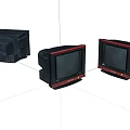 Vintage CRT Televisions With Black Body And Red Trim On White Background