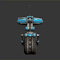 Detailed Blue Mechanical Robot Character With Wheel Antenna And Arm Design