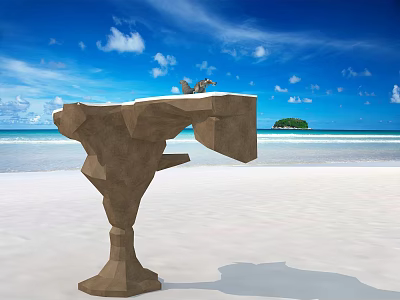 Reptile Resting On Unique Rock Formation At White Sand Beach With Blue Sky And Ocean 3d model