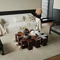 Antique Sofa Coffee Table Combination Coffee Table Carpet Vase Table Lamp 3d model