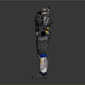 Futuristic Mechanical Armor Character With Metallic Blue Accents And Exoskeleton Design